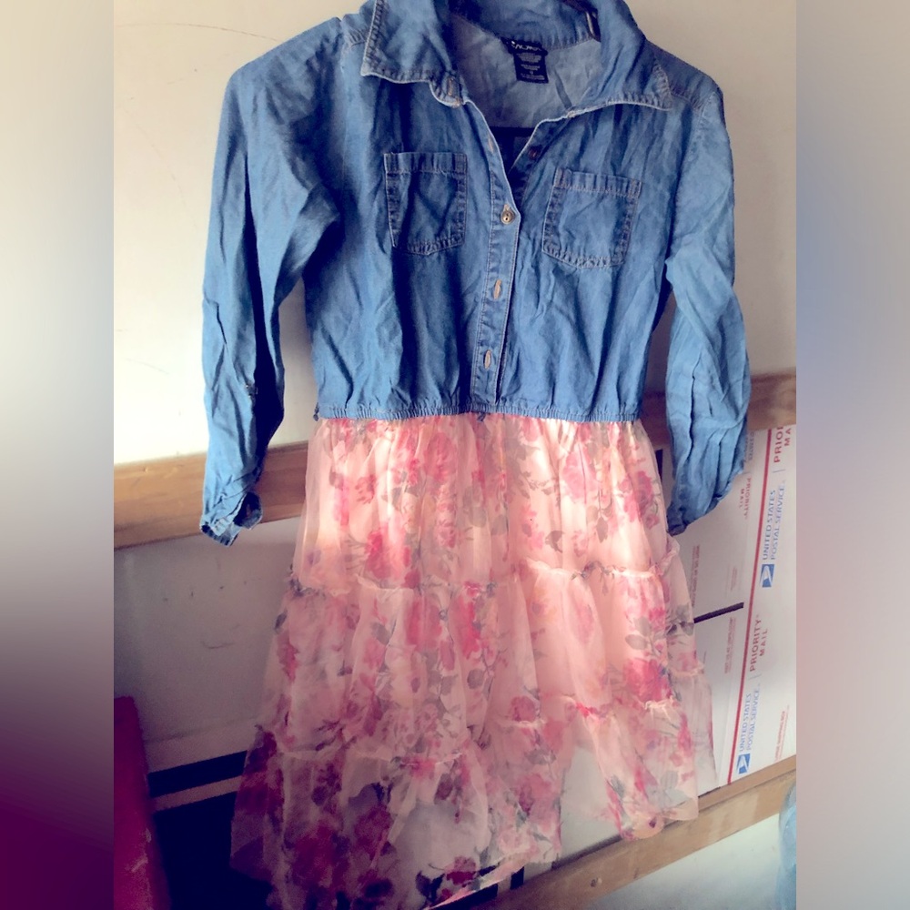 Blue Denim and Pink Floral Dress